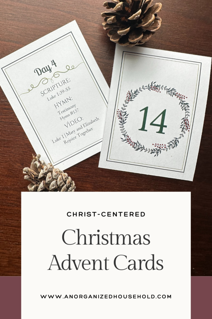 These Christ-Centered Christmas Advent Cards will help you focus on Christ each day with a scripture, hymn, and video each day.