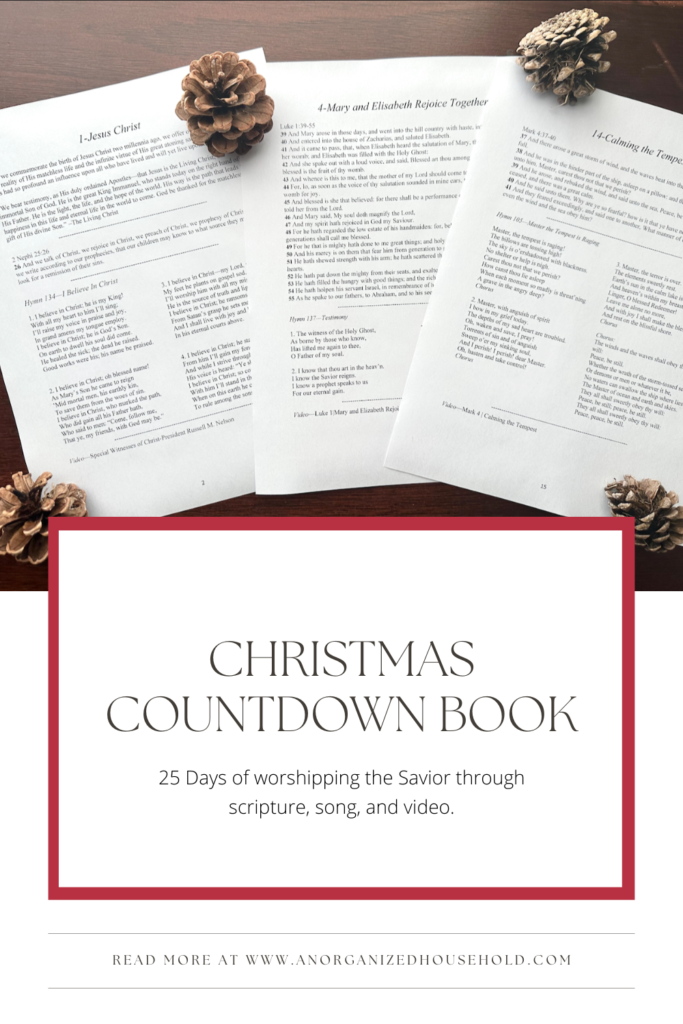 This Christ-Centered Christmas Countdown Book will help you focus on Christ each day with a scripture, hymn, and video each day.