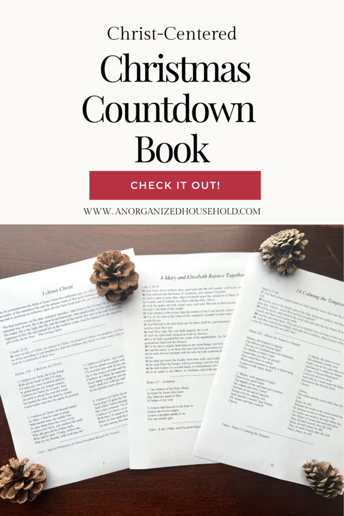 This Christ-Centered Christmas Countdown Book will help you focus on Christ each day with a scripture, hymn, and video each day.